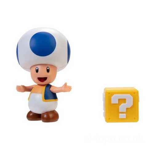 Super Mario 4" Figure - Blue Toad with Question Block UK Sale